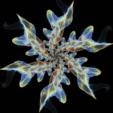 Sanat, bilim ve doğanın güzelliği konularındaki siyah arkaplanda izole edilmiş soyut fraktal desen.