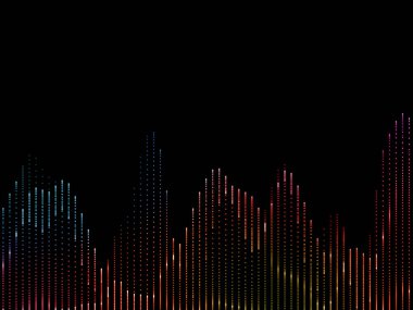 Dijital çoklu ortam ve modern teknoloji izole müzik, ses, bu konu üzerine siyah arka plan üzerinde renkli müzik spektrum analizi.