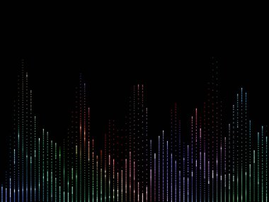 Dijital çoklu ortam ve modern teknoloji izole müzik, ses, bu konu üzerine siyah arka plan üzerinde renkli müzik spektrum analizi.