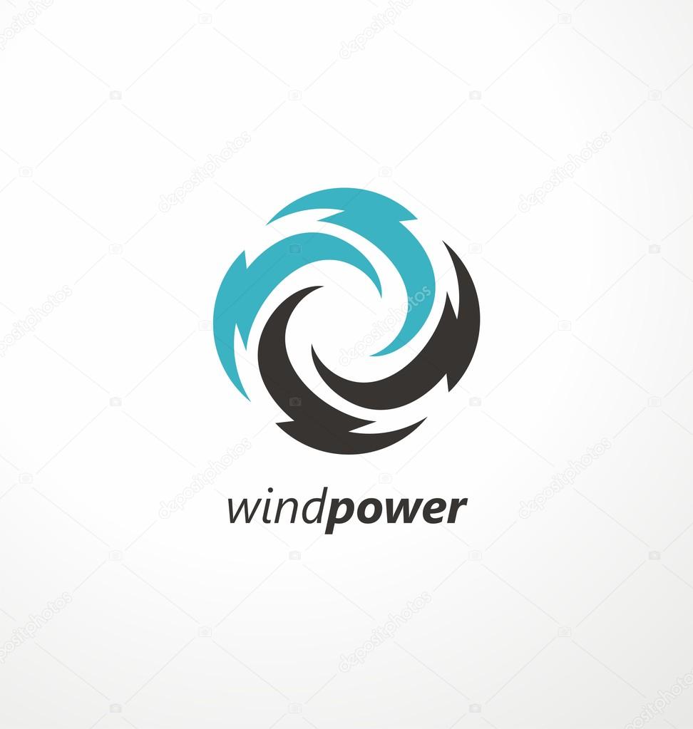 Wind energy symbol design template. Air conditioning vector logo concept. Abstract swirl icon. Circle bolt symbols.