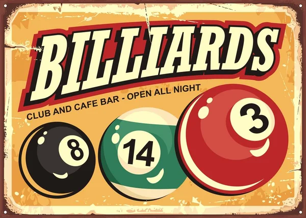 Club Billard Café Bar Rétro Signe Idée Avec Des Boules — Image vectorielle