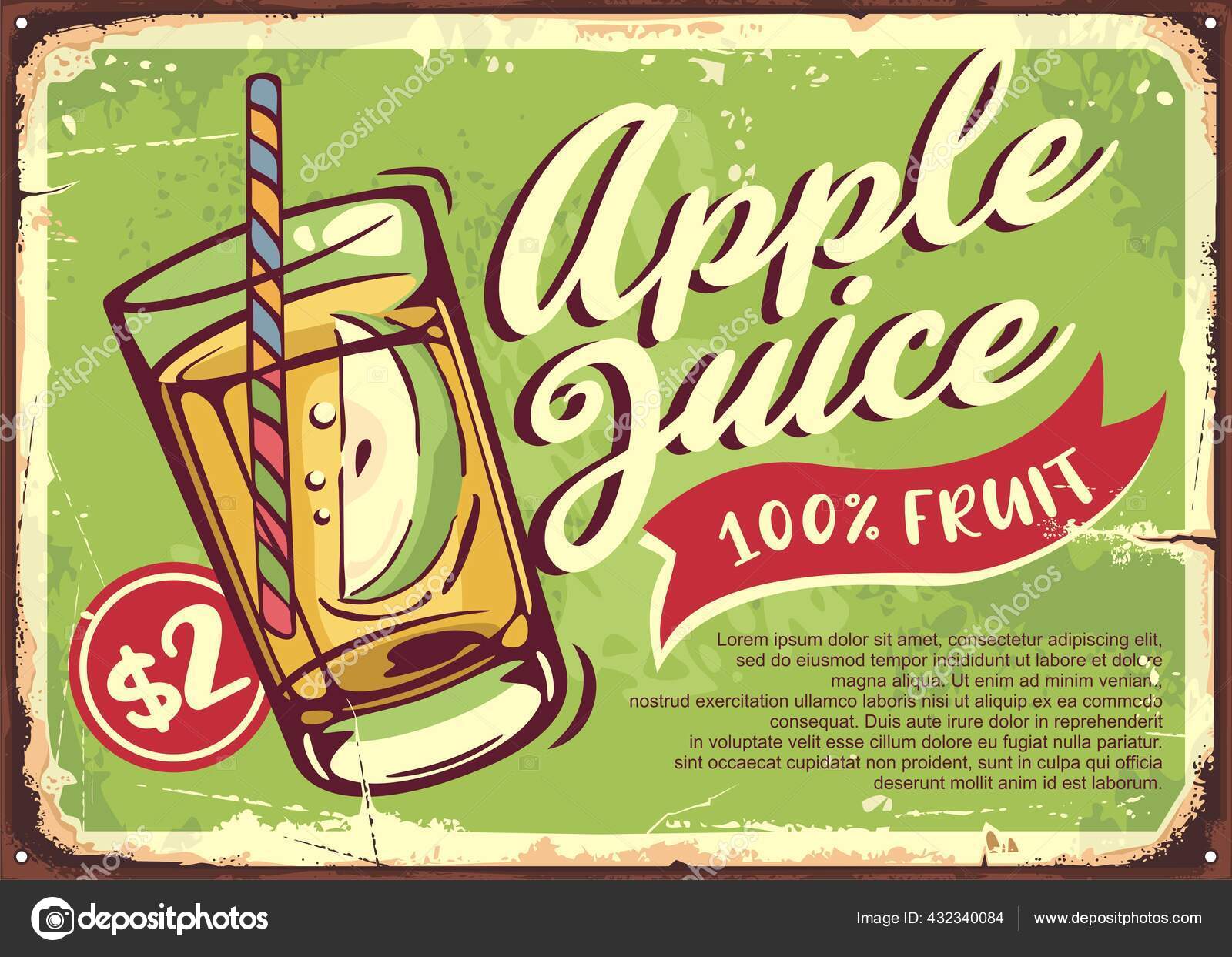 Eplejuice Retro Skilt Med Glass Frisk Drikke Epleskive Reklame Økologiske  stockvektor © lukeruk #432340084, image size:1600x1243