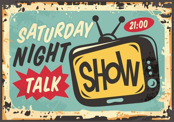 Television Entertainment Saturday Night Talk Show Retro Retro Old Tin — Stock Vector