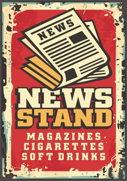 ニュースは商業記号または看板グラフィックデザインの概念を立つ ニューススタンド用のポスターやチラシテンプレート ベクトルレトロ広告 — ストックベクタ