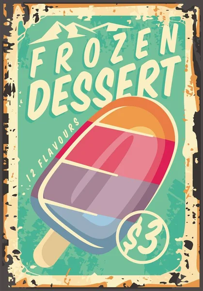 冷冻甜点促销广告牌设计布局 矢量老式冰淇淋海报 糖果和糖果的标牌 — 图库矢量图片