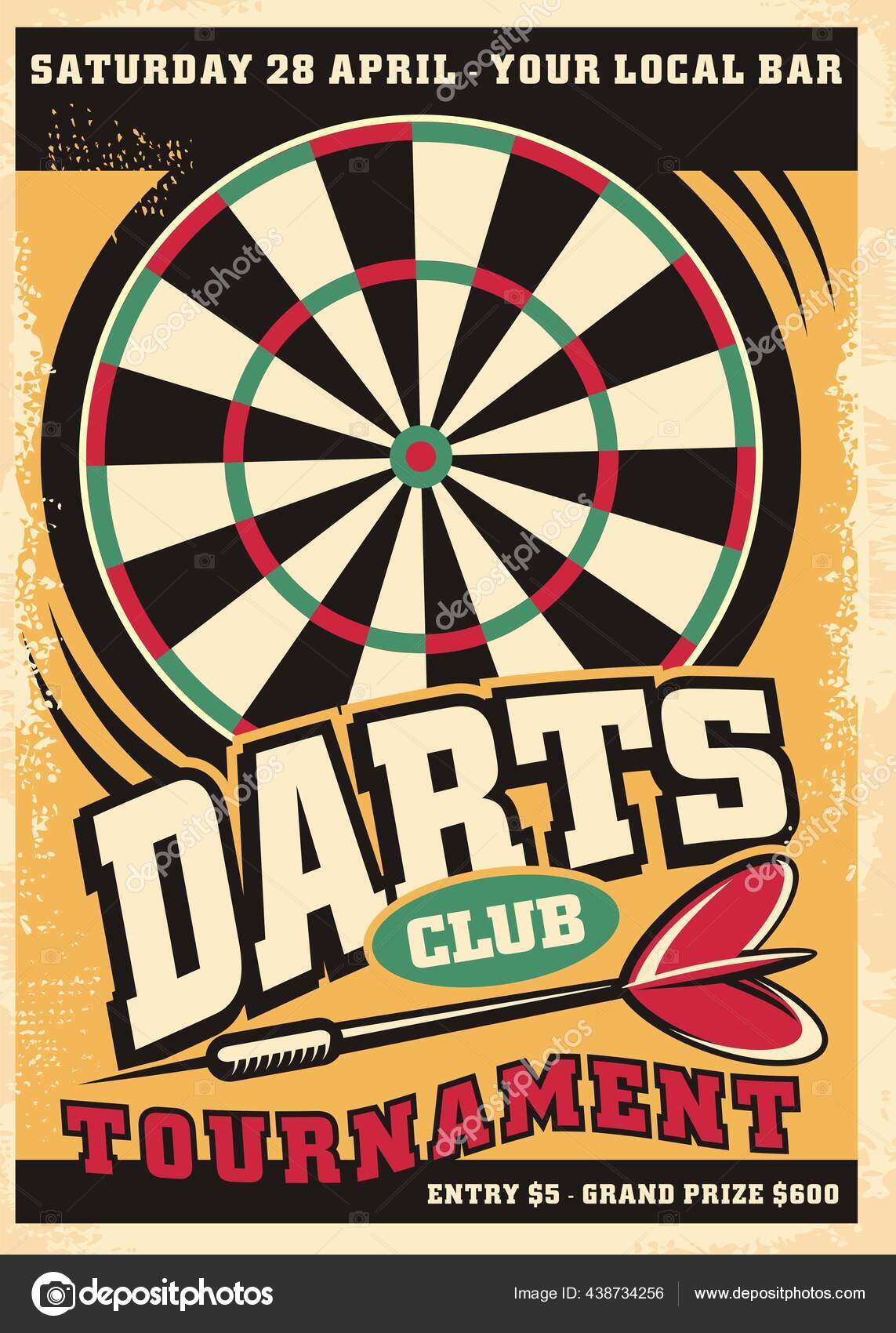 Poster Design Darts Tournament Event Dartboard Arrow Retro Leisure