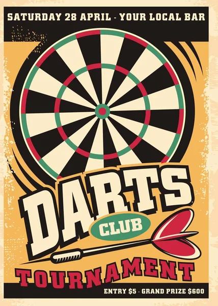 Poster Design Für Darts Turnier Event Mit Dartscheibe Und Pfeil — Stockvektor