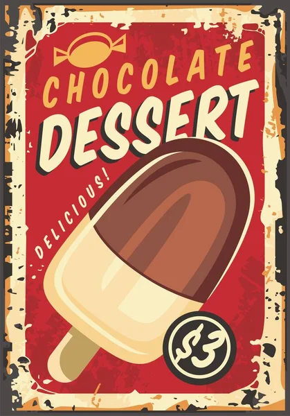 Crème Glacée Chocolat Sur Bâton Vintage Affiche Signe Rétro Sur — Image vectorielle