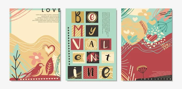 Valentine Card Templates Cover Designs Valentines Day Romantic Love Lettering — Stock Vector