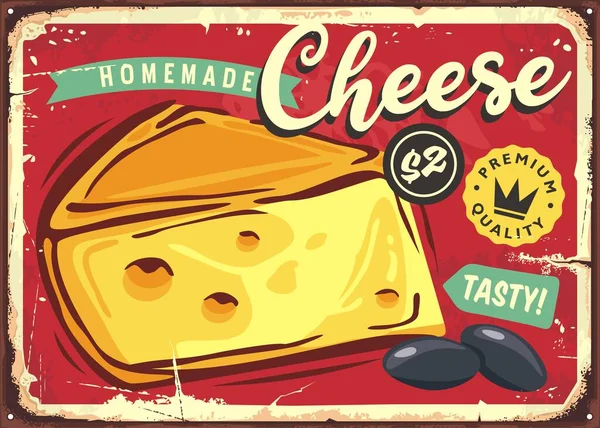 Delicious Cheese Vintage Tin Sign Promotional Advertise Cheese Slice Old — Stock Vector