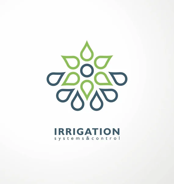 Idea Logotipo Riego Con Plantas Verdes Gotas Agua Agricultura Símbolo — Archivo Imágenes Vectoriales