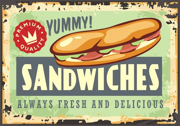 Firma Pancarta Snack Bar Con Sándwich Atún Carne Pollo Sándwiches — Vector de stock