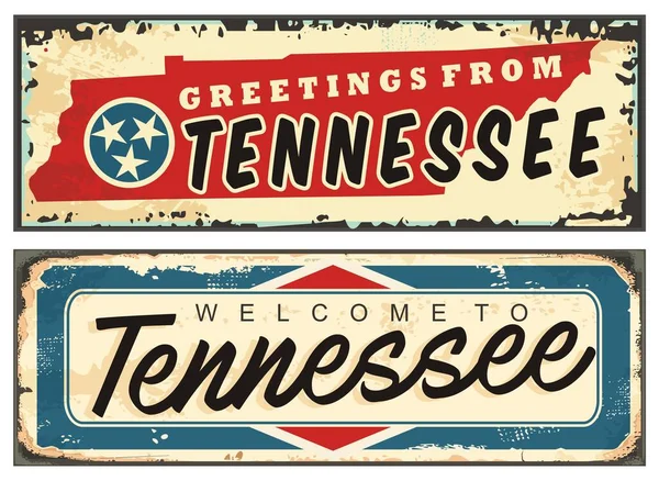 Greetings Tennessee Usa Vintage Tin Sign Souvenir Retro Card Welcome — Stock Vector