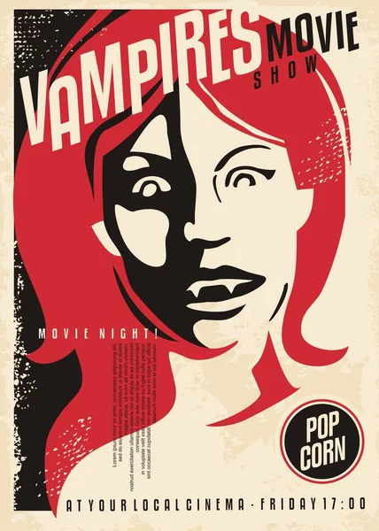 Vampiros Película Terror Muestran Diseño Póster Cine Retro Textura Papel — Vector de stock