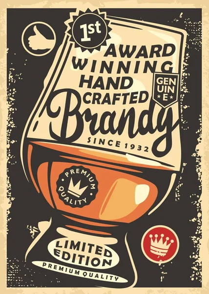 Brandy Artisanal Primé Fait Vins Qualité Supérieure Modèle Affiche Vintage — Image vectorielle