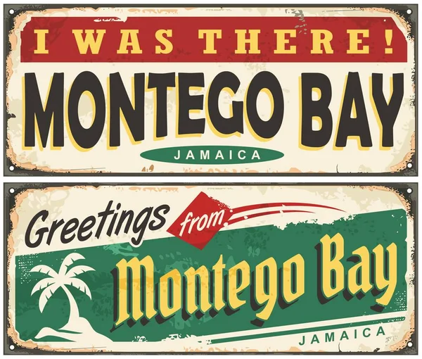 Montego Bay Jamaica Retro Tin Sign Collection 카리브해 일러스트를 테고만 — 스톡 벡터