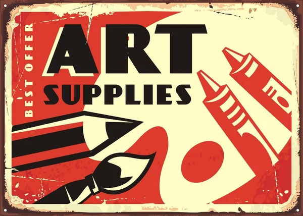 Arte Suministros Retro Design Cartel Antiguo Con Equipo Dibujo Lápices — Archivo Imágenes Vectoriales