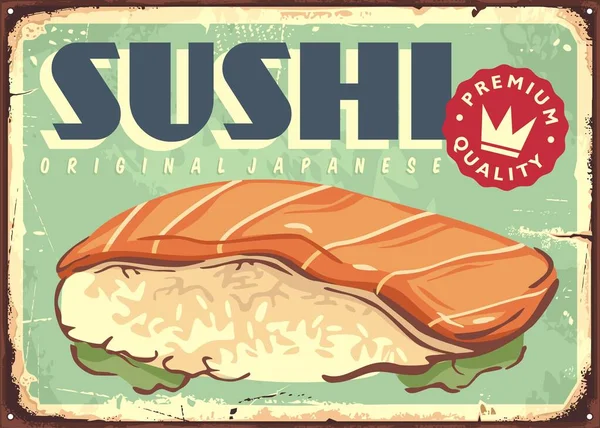 Originale Japanische Sushi Retro Zeichenidee Mit Köstlicher Japanischer Küche Sushi — Stockvektor