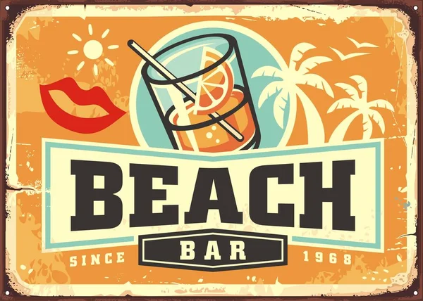 Modello Design Tropicale Del Beach Bar Con Cocktail Palme Scritte — Vettoriale Stock