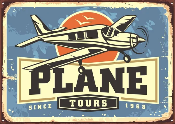 Avion Transport Tours Vintage Signe Rétro Pour Les Vols Aventure — Image vectorielle