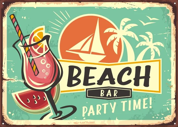 Beach Bar Cocktail Party Retro Poster Layout Tropical Paradise Theme — Stock Vector