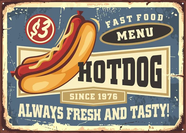 Projeto Cartaz Promocional Cachorros Quentes Para Restaurante Fast Food Hotdog — Vetor de Stock