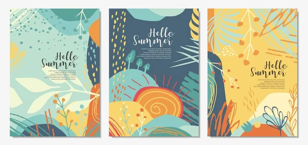 Doodle Summer Drawings Design Set Covers Invitations Cards Sale Banners — Stock Vector