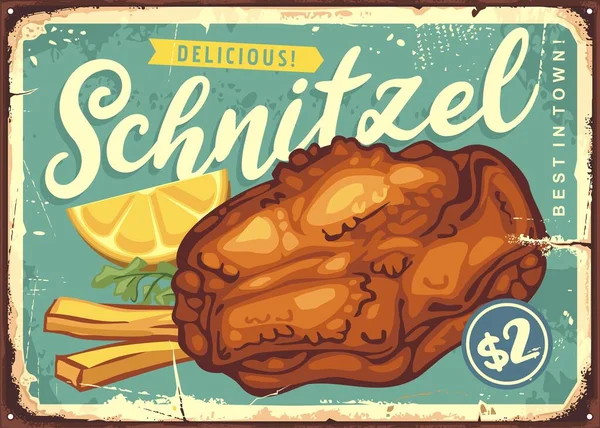 Schnitzel Frit Menu Vintage Pour Bistrot Restaurant Panneau Dîner Avec — Image vectorielle