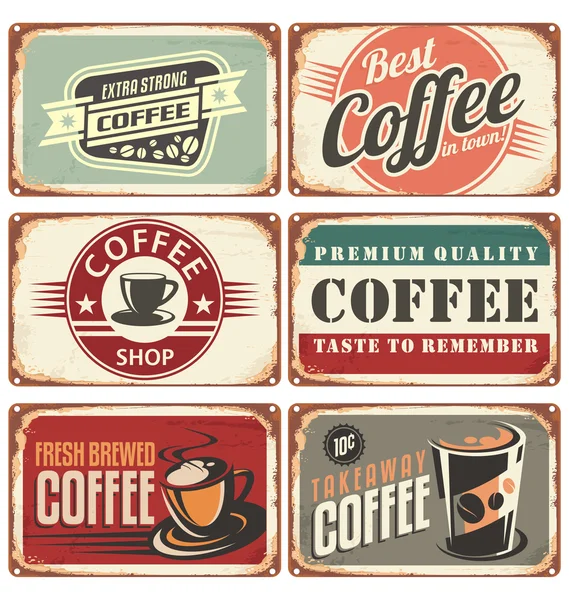 Retro café lata signos colección — Archivo Imágenes Vectoriales