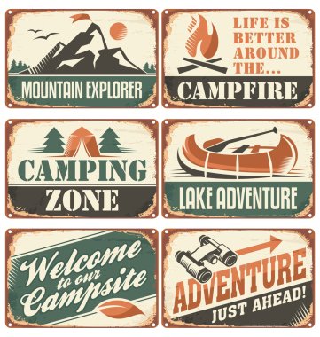 Camping retro signs collection clipart