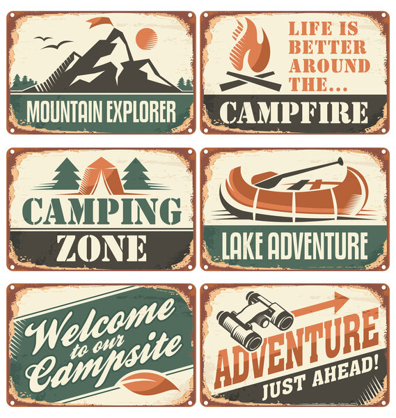 Camping retro signs collection