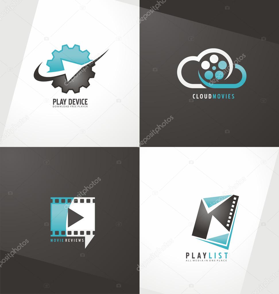 Movie logo design template collection. Film symbols and icons. Play button. Unique abstract creative concept.