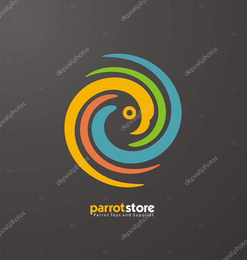 Parrot abstract logo design template. Promotional symbol for pet shop. Bird store icon concept. Colorful vector ZOO creative idea.