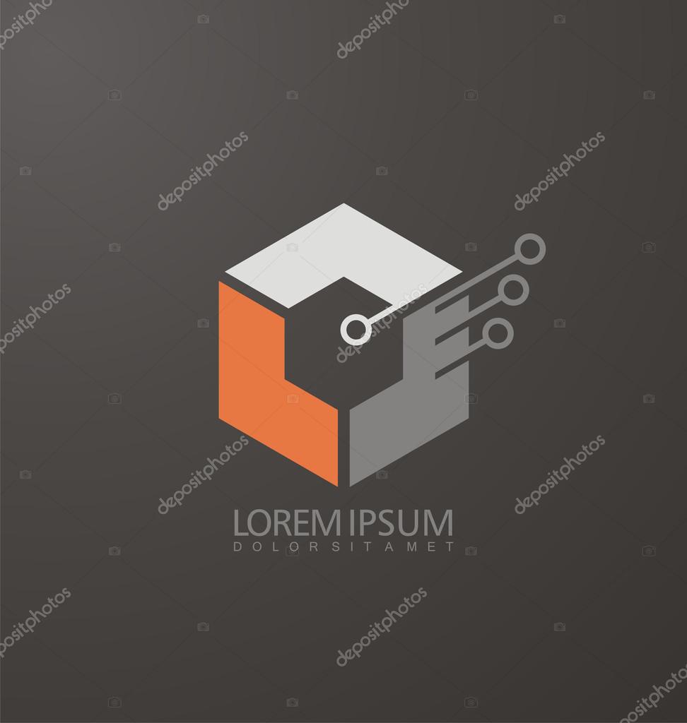 Abstract Construction vector logo design template. Corporate company identity. Unique technology and electronics symbol. Cube icon. Start up business concept.