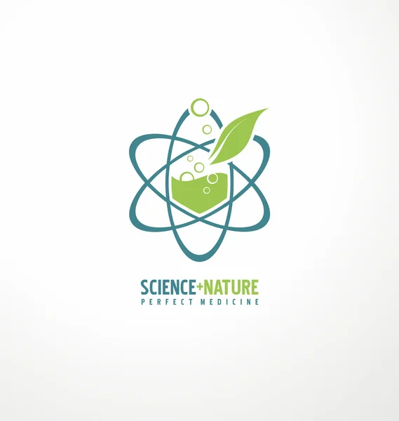 Yaprak ve atom benzersiz vektör logo tasarımı — Stok Vektör