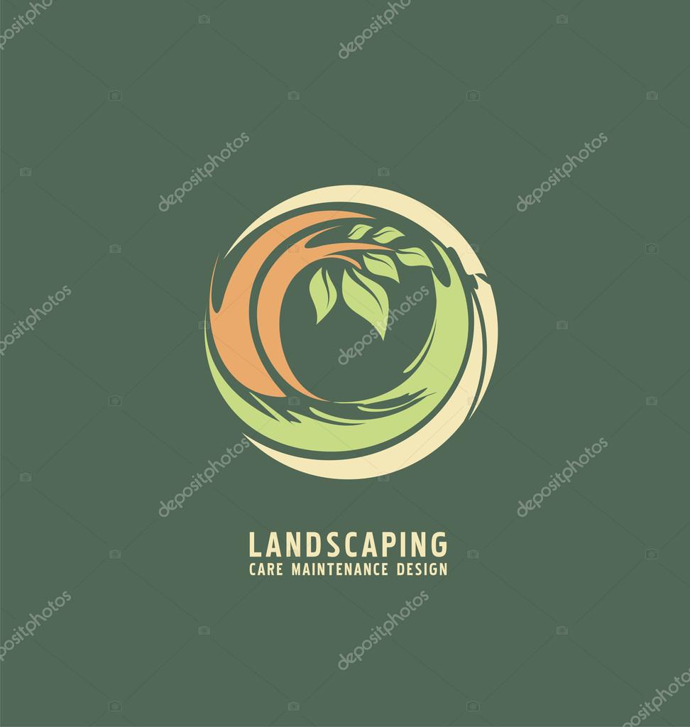 Landscaping logo design concept. Abstract illustration with tree in the circle. Park theme symbol. Icon template for gardening business.