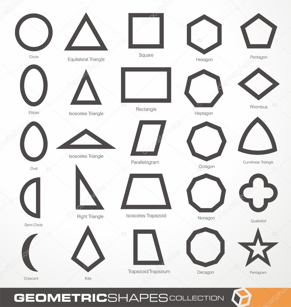 Set of geometric shapes. Basic geometry objects vector collection. Math info graphic with geometric elements. Education and science  theme. Design elements collection.