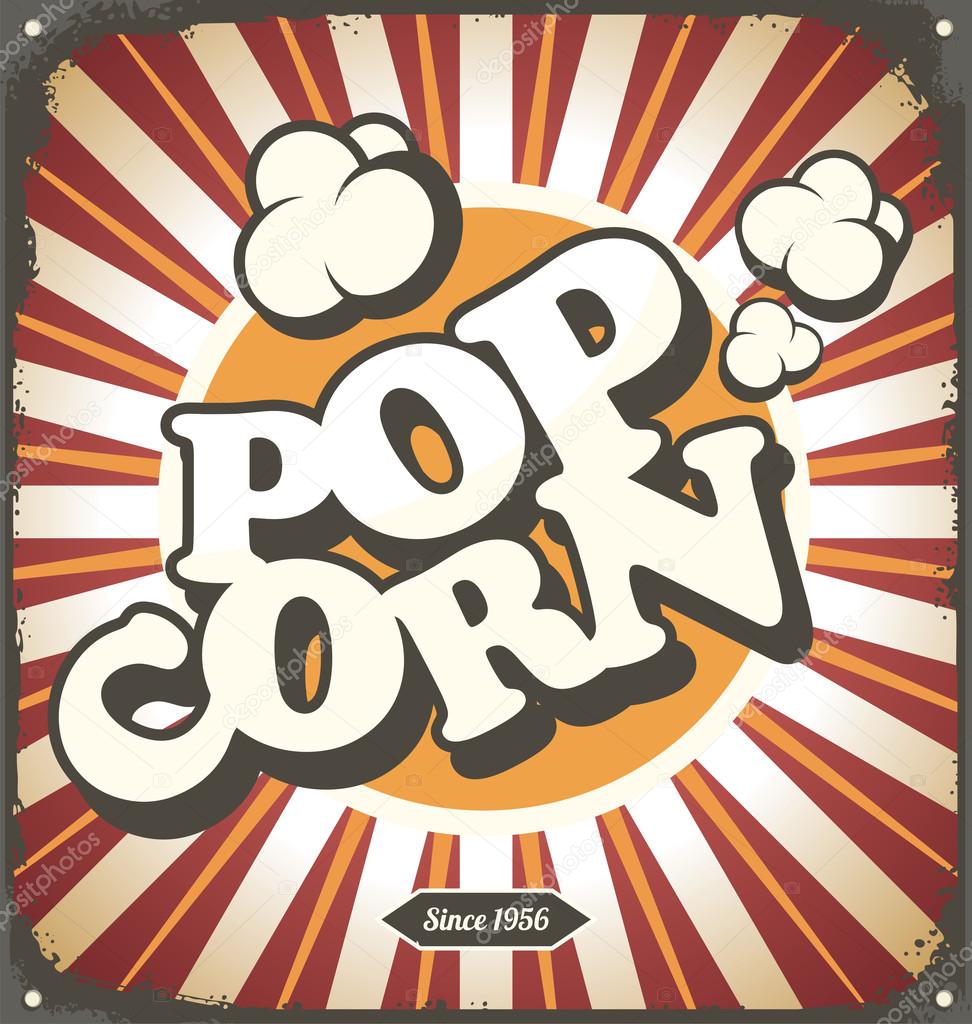 Pop corn retro design tin sign. Popcorn vintage poster concept.