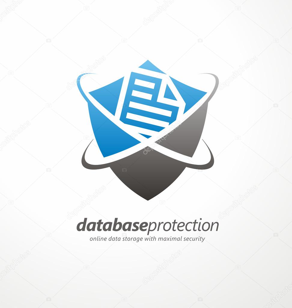 Data protection symbol concept. Social network security. Database and shield vector icon.