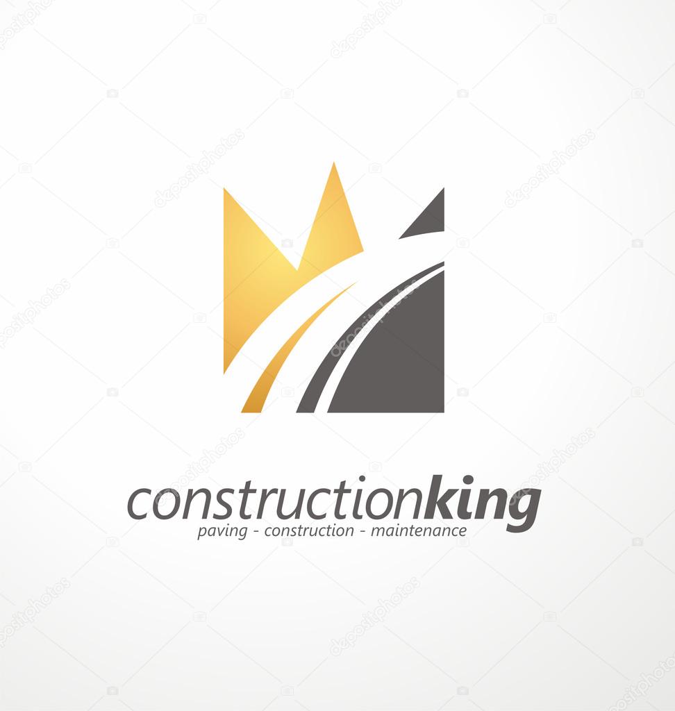 Road construction creative symbol layout. Paving logo design concept. Asphalt repair company sign idea. Road and parking vector icon with highway in negative space. Transportation and traffic theme.