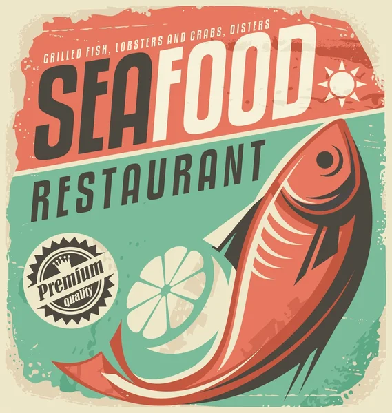 Cartaz de restaurante de frutos do mar retro —  Vetores de Stock