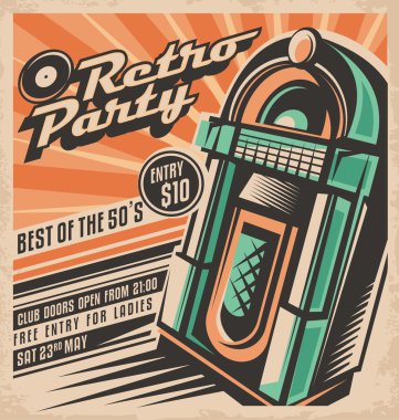 Retro party invitation design clipart