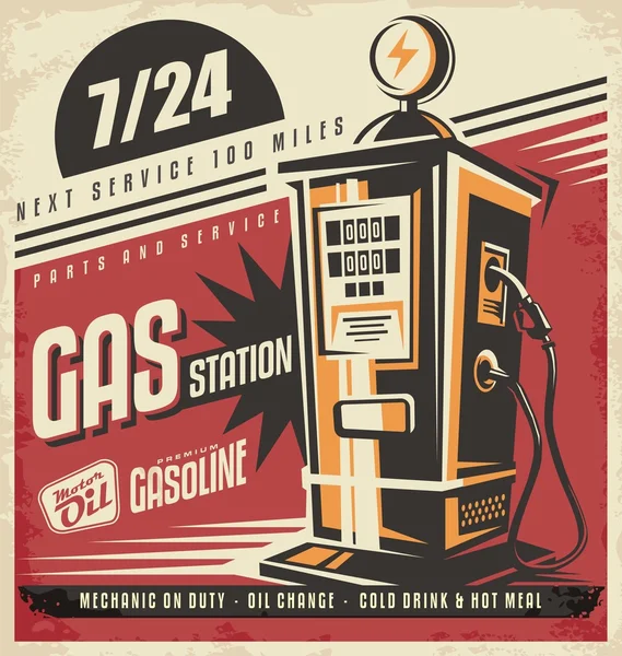 Retro afiş tasarımı için benzin pompası — Stok Vektör