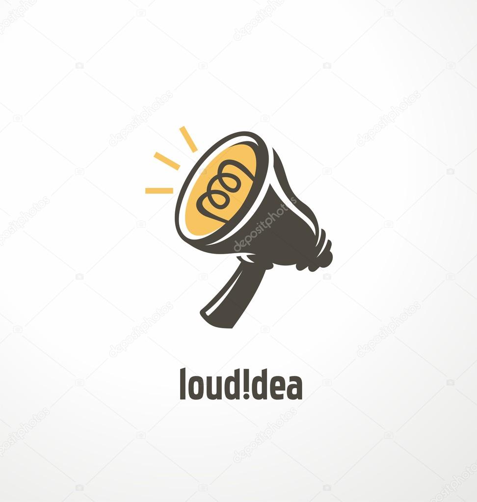 Creative symbol concept for marketing agency. Unique logo design idea with megaphone and light bulb. Simple and minimalist icon layout.