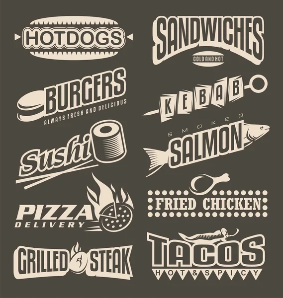 Fast food menu labels collection — Stock Vector