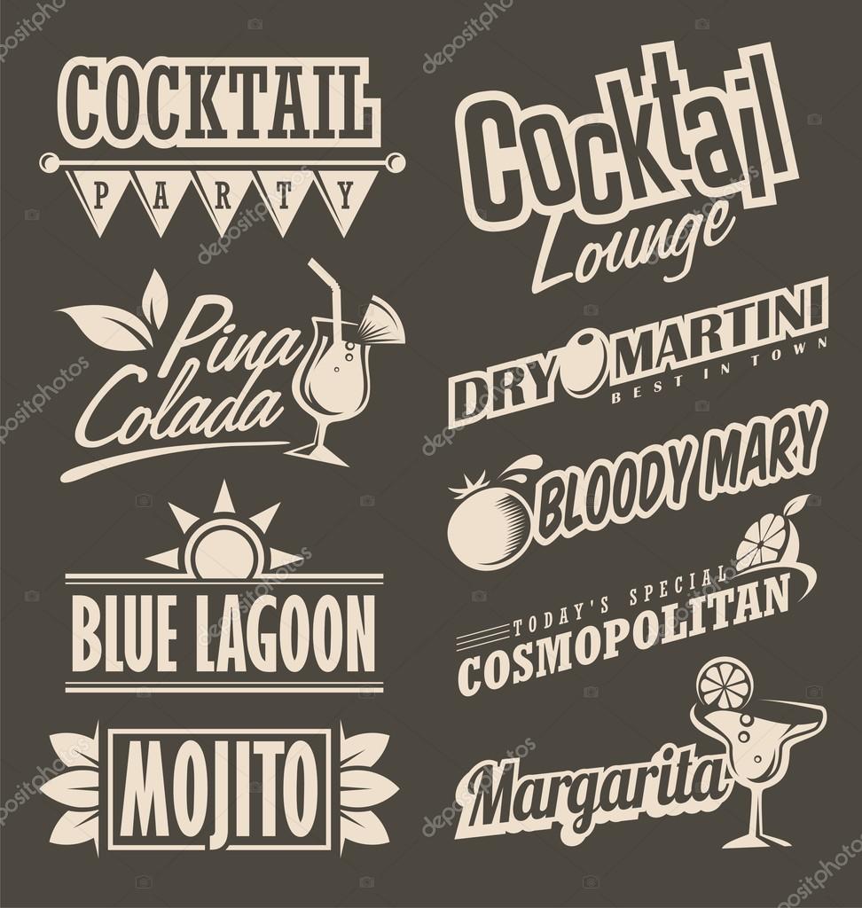 Cocktail lounge retro menu design concept. Chalkboard black background with drink theme for restaurant or cafe bar.