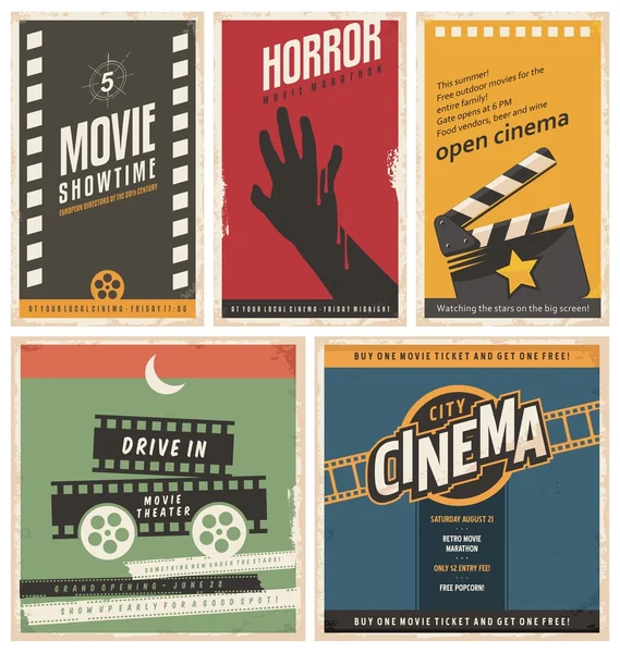 Collection d'affiches et flyers de cinéma rétro — Image vectorielle