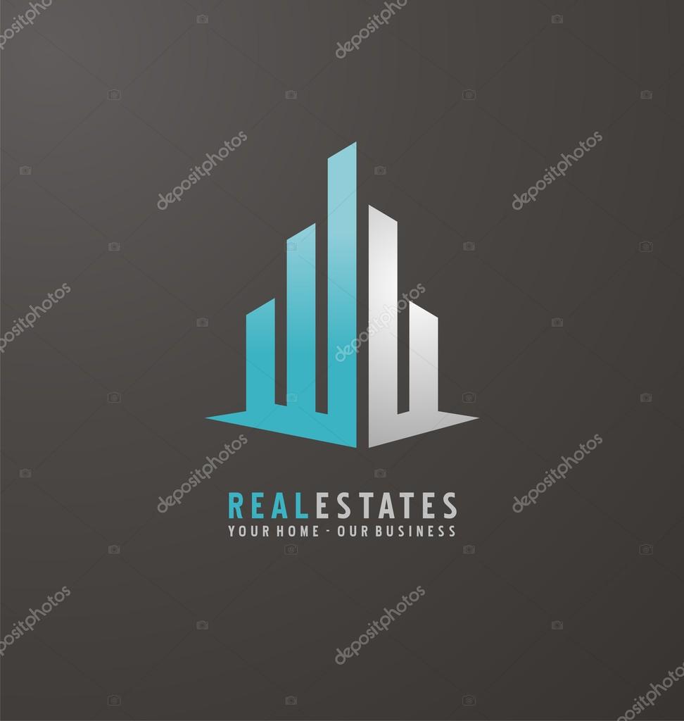 Symbol concept for accounting or real estate company. Vector design with commercial building and chart bars. Business logo design concept. Simplicity style icon layout.