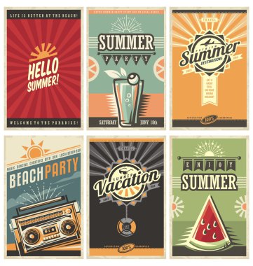 Retro yaz tatil posterler kümesi