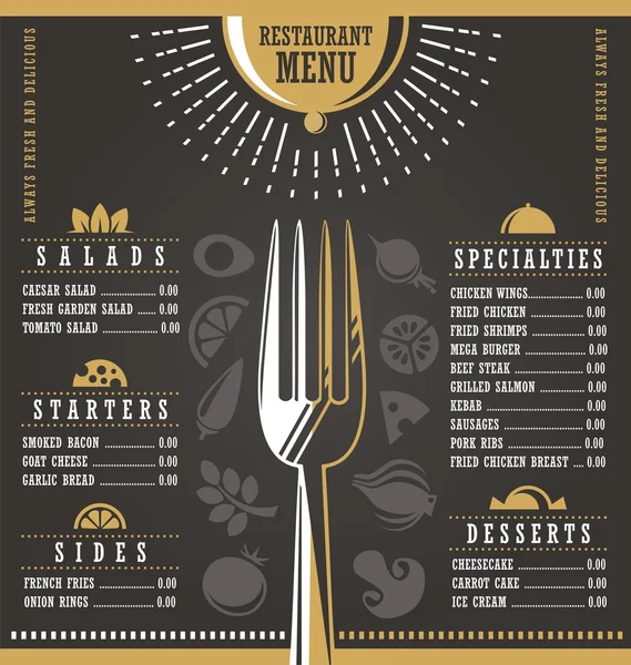 Menu del ristorante concetto di design creativo — Vettoriale Stock